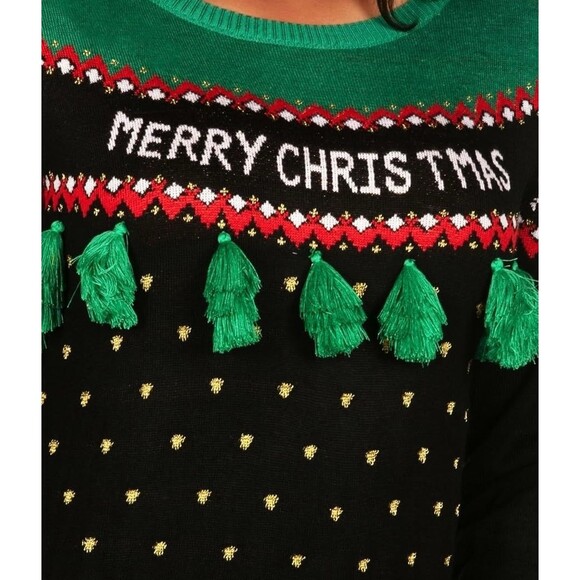 Woman Small TIPSY ELVES Christmas Tree Tassel Ugly Holiday Sweater Party Festive - Picture 4 of 12